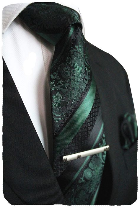 PRICES MAY VARY. Satin Polyester Imported Material:jacquard woven satin polyester, texture is silky smooth soft. Size:3.15 inches (8cm) wide and 58 inches(147cm) long; Tie Clip: 2.36inches(6cm) Package include:tie+pocket square+tie clip High Quality Assurance: 1200 careful stitches make your necktie heavy weighted and elastic. Easy to tie a beautiful knot. Refund: You can apply for a refund if you are not satisfied Brand:JEMYGINS Package:necktie+pocket square+tie clip  Occasions:Business, Party, Green Floral Tie, Dark Green Wedding, Forest Theme Wedding, Floral Necktie, Groom And Groomsmen Attire, Prom Suits, Green Theme, Groomsmen Attire, Gothic Wedding