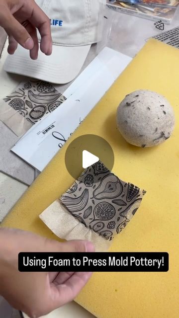 Elan Transfers on Instagram: "Who’s a fan of using foam to press mold pots? 🙋‍♀️

Watch 👀 as @lupineceramics adds our Fruit Transfers with a brayer and then she uses foam and a round ball to press form tiny plates! 

We love to use wind glass bottoms in the studio to make little plates. What is your go to form to use when press forming with foam?

#elantransfers #ceramicdecals #pottery #functionalceramics #underglazetransfers #underglaze  #wheelthrownpottery #ceramicdesign #potterymaking #potterywheel #potterytools #pottersofinstagram #potterylove #ceramicartist #potterystudio #madeinaskutt #potteryvideo #modernceramics #handbuiltpottery #graphicpots #wheelthrown #handmadepottery #potteryreel" Ceramic Press Mold Bowls, Clay Forms, Clay Inspo, Pottery Form, Glazing Techniques, Pottery Videos, Hand Built Pottery, Pottery Tools, Wheel Thrown Pottery