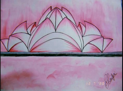 Lotus Temple drawing Lotus Temple Drawing, Temple Painting, Heritage Paint, Buddha Drawing, Temple Drawing, Lotus Temple, Painting Canvases, Floral Illustrations, Three Color