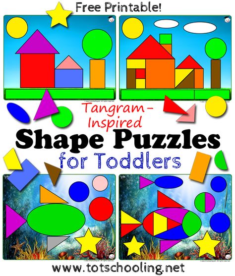 Free Tangram Shape Puzzles for Toddlers from Totschooling Toddler Math, Preschool Colors, Learning Printables, Shapes Preschool, Puzzles For Toddlers, Shapes Activities, Shape Puzzles, Tot School, Educational Printables