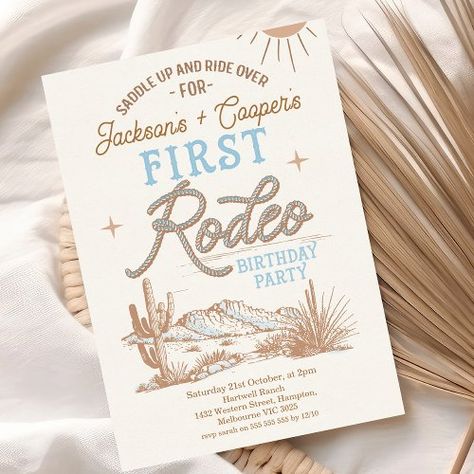 $1.98 | Blue Vintage Twin Boys First Rodeo 1st Birthday - zgroupon, twin boy's first rodeo invitation, twins western first birthday party, western 1st birthday, my first rodeo birthday invitation, blue wild west, twin boys first rodeo invitation, blue cowboys wild west, twins wild west themed, wild west desert Not My 1st Rodeo Birthday, Boy One Year Birthday Theme, 1st Rodeo Birthday Party Boy, Rodeo First Birthday Party, My First Rodeo Birthday Boy, First Rodeo Birthday Boy, First Birthday Themes For Boys, First Rodeo Party, Rodeo 1st Birthday