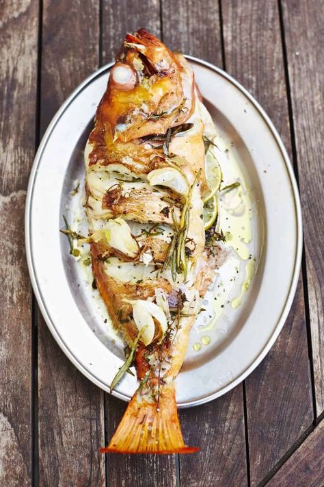 Impress your friends and family by serving this whole oven baked redfish with delicious thyme and rosemary, creating a rich and tasty main course dish Fish Recipes Oven, Red Fish Recipes, Redfish Recipes, Baked Fish Recipes, Main Course Dishes, Boston Mass, Fish Tales, Cooking Seafood, Baked Fish