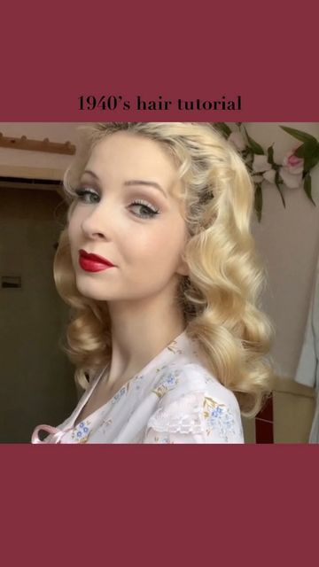 Carly Knight on Instagram: "lil 1940s hair tutorial ♥️ follow @carlyknighht on insta and tiktok for new posts every day 🥀📺 #1940s #vintagehair #1950shair #vintagehairtutorial #curlyhairtutorial #pinupgirl" Carly Knight, 1940s Hair Tutorial, Medda Larkin, 1940s Hair, Vintage Hairstyles Tutorial, 1950s Hairstyles, 1940s Hairstyles, Curly Hair Tutorial, Hair Blonde