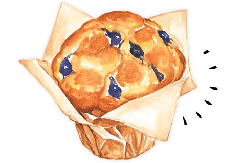 Illustration of Blueberry Muffins Jumbo Blueberry Muffins, Dessert Painting, Watercolor Dessert, Dessert Decor, Desserts Drawing, Dessert Art, Food Art Painting, Desert Wall Art, Bakery Decor