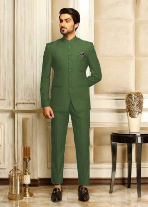 Stylish Jodhpuri Green Suit Partywear Coat Pant Wedding Suit Bandhgala Suit For Men. Sherwani With Dhoti, Jodhpuri Sherwani, Menswear Wedding, Jodhpuri Suits, Men Sherwani, Jodhpuri Suit, Suit Green, Sherwani Groom, Sherwani For Men