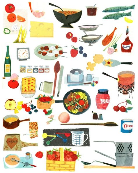 Fabulous Vintage 1950s Mid Century Cookbook Graphics Misc Digital Collage Sheet D140 Mid Century Illustration, Iphone Wallpaper Themes, Arte Inspo, Art Collage Wall, Pics Art, Food Illustrations, Vintage Sewing Patterns, Vintage Illustration, Vintage Sewing