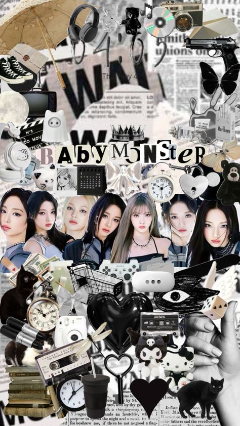 BABYMONSTER 🤍🖤 Lockscreen Themes, Monster Wall, Monster Photos, Phone Lock Screen Wallpaper, Note Writing Paper, Instagram Creative Ideas, Black Hair Kpop, Foto Baby, Pop Photos