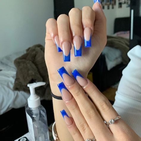 Royal Blue French Tip Nails Nails Inspo Royal Blue, Royal Blue French Tip Nails Square, Cute Blue French Tip Nails, Royal Blue Nails French Tips, Royal Blue French Tips, Dark Blue French Tips, Dark Blue French Tip Nails, Royal Blue French Tip Nails, Blue French Tip Nails