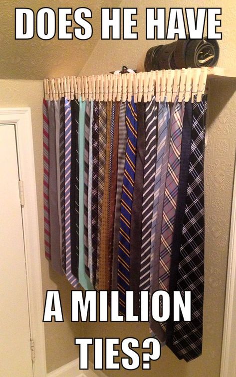 Tie Organization Ideas, Organize Ties, Deep Closet, Props Storage, Tie Storage, Vintage Outfits Classy, Tie Organization, Tie Rack, Clothes Closet Organization