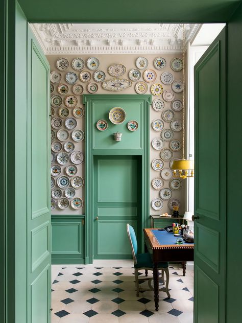 Peek Inside Pierre Sauvage’s 15th-Century Normandy Manor | Architectural Digest Country French Home, Chinoiserie Room, Blue Chinoiserie, Blue Paint Colors, Great Wall Of China, Countryside House, Hallway Furniture, Living Room Inspo, Bedroom Wall