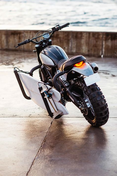 Deus Magically Made the Ducati Scrambler Even Cooler - Airows Surf Bike, Cafe Racer Parts, Custom Bikes Cafe Racers, Station Wagon Cars, Scrambler Custom, Surf Apparel, Bike Kit, Scrambler Motorcycle, Ducati Scrambler