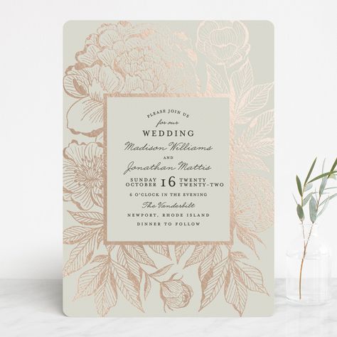 Etched Peonies Foil-Pressed Wedding Invitations by Chris Griffith | Minted Peony Wedding Invitations, Illustrated Wedding Invitations, Rose Gold Wedding Invitations, Foil Stamped Wedding Invitations, Digital Invitations Wedding, Foil Pressed Wedding Invitations, Formal Wedding Invitations, Wedding Favor Stickers, Foil Wedding Invitations