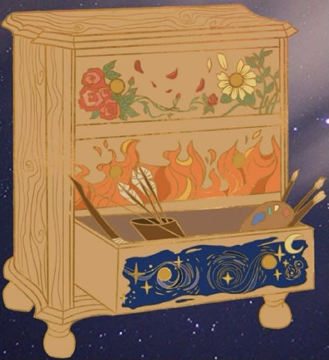 Feyre Painted Drawers, Archeron Sisters Dresser, Feyre Dresser Painting, Acotar Dresser Painting, Acotar Artwork, Velaris Fanart, A Court Of Thorns And Roses, Acomaf Fanart, Suriel Acotar