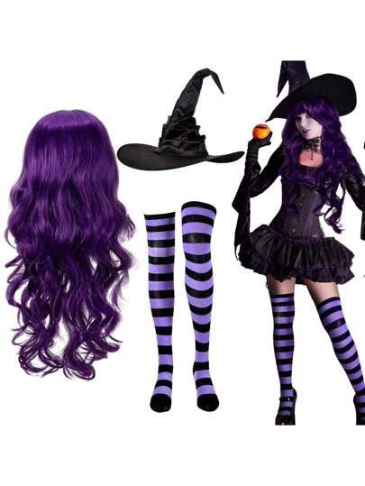 Witch Gloves, Witchy Elements, Halloween Witch Costumes, Witch Fancy Dress, Witch Accessories, Witch Cosplay, Witch Costumes, Green Clothing, Purple Wig