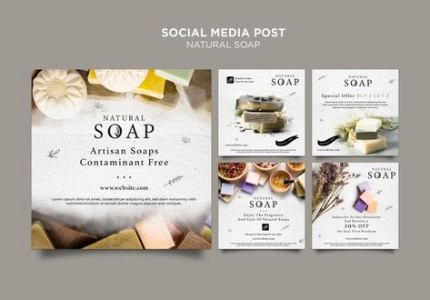 Free PSD | Natural soap concept social media post template Soap Social Media Post, Menu Spa, Graphic Design School, Feed Ig, Nature Instagram, Soap Handmade, Soap Packaging, Catalog Design, Instagram Business