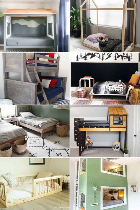 Get inspired with these fantastic DIY kids bed ideas. From floor-level DIY toddler beds to bunk beds, there's something for everyone! Kids Bed Ideas, Toddler Bed Ideas, Diy Montessori Bed, Toddler Platform Bed, Rustic Bunk Beds, Diy Kids Bed, Cabin Beds For Kids, Night Stands Bedroom, Diy Toddler Bed