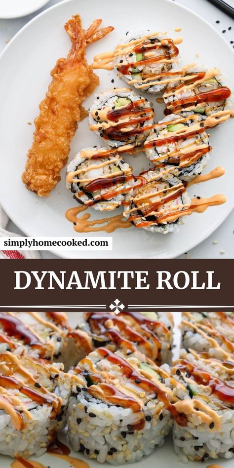 Dynamite Roll, Recipes Sushi, Sushi Ideas, Sushi Recipes Homemade, Sushi Roll Recipes, Sushi Making, Types Of Sushi, Diy Sushi, Sushi At Home