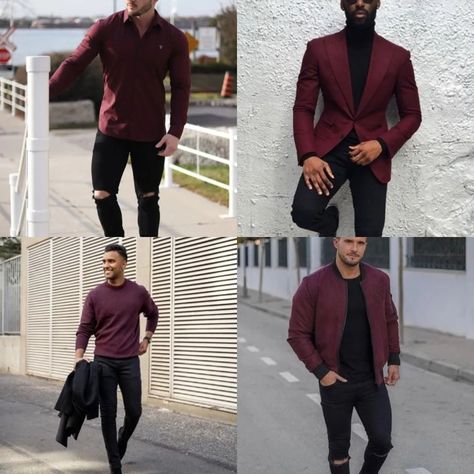 Maroon Outfit Men, Black And Maroon Outfit, Casual Coat For Men, Men's Spring Fashion, Coat For Man, Grey Pant, Maroon Outfit, Maroon Shirts, Dark Maroon