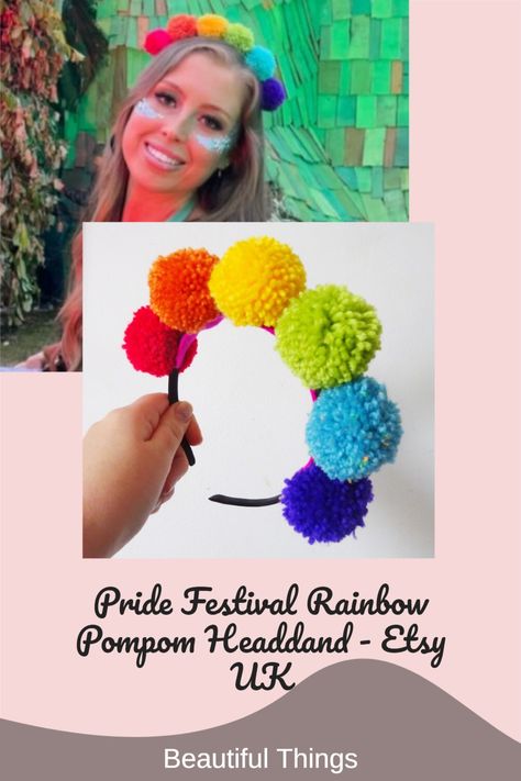 Pompom Headpiece, Rainbow Crown, Pride Festival, Rainbow Headband, Crown Headpiece, Headband Crown, Festival Headband, Lgbtq Rainbow, Hair Accessories Collection