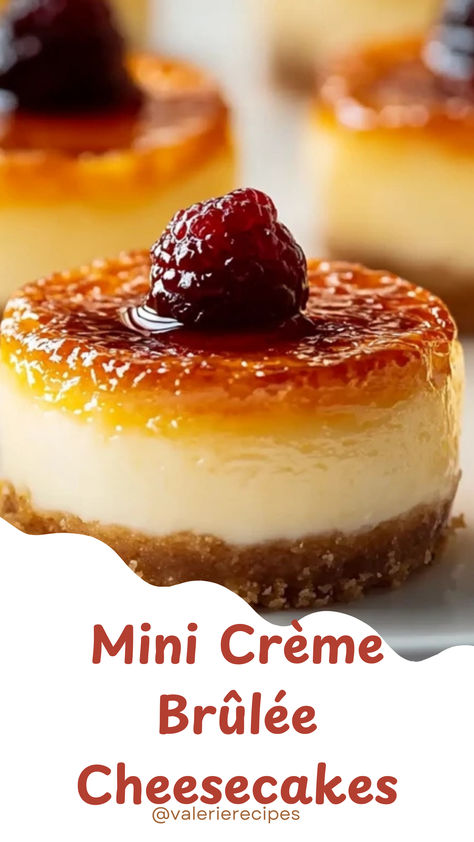 These Mini Crème Brûlée Cheesecakes are the perfect fusion of rich, creamy cheesecake and caramelized sugar perfection. With a silky-smooth texture and a crisp, golden topping, they’re an easy yet impressive treat that will wow any dessert lover! Simple Sweets, Creme Brulee Cheesecake, Fruit Tarts, Baking Games, Caramelized Sugar, Rich Chocolate Cake, Fruit Tart, Dessert Lover, Creamy Cheesecake