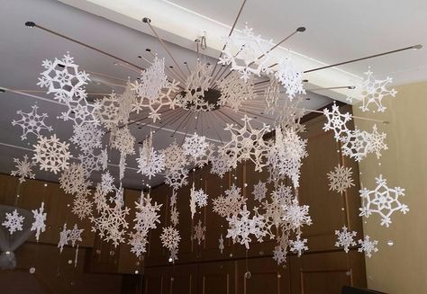 Found on facebook, crocheted snowflakes on a chandelier Snowflake Chandelier, Winter Wonderland Decorations, Crochet Snowflake, Winter Ball, Barn Parties, Jesus Birthday, Crochet Snowflakes, Flamingo Party, 2024 Christmas