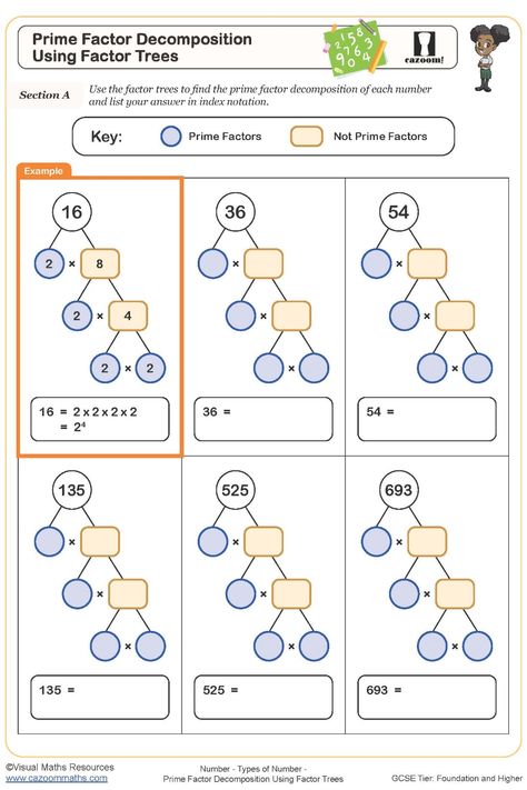 Enhance your math skills with this engaging Prime Factor Decomposition Using Factor Trees Worksheet. Perfect for students looking to master prime factor decomposition, this resource offers practice in breaking down numbers up to 3000 using factor trees. Strengthen your understanding of factors and primes with this educational tool! Year 9 Maths Worksheets, Ks3 Maths Worksheets, Year 8 Maths Worksheets, Ks1 Maths Worksheets, Year 6 Maths Worksheets, Year 5 Maths Worksheets, Year 7 Maths Worksheets, Year 4 Maths Worksheets, Year 3 Maths Worksheets