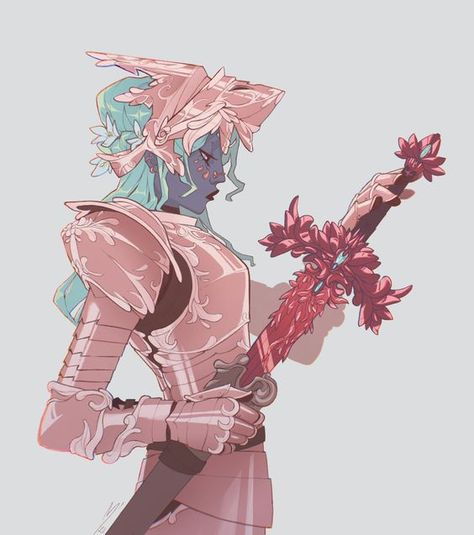 Rose Knight Art, Pink Armor Knight, Plant Knight, Rose Character Design, Fae Knight, Dnd Characters Ideas, Floral Armor, Knight Character Art, Dnd Knight