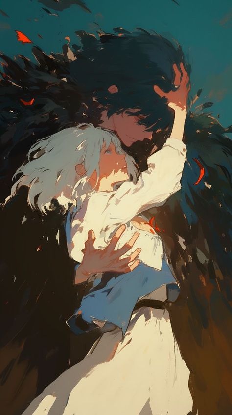 Protecting Pose, Studio Glibly, Howl Castle, Fire Drawings, Howls Moving Castle Wallpaper, Couples Drawing, Castle Painting, Howl And Sophie, Studio Ghibli Characters