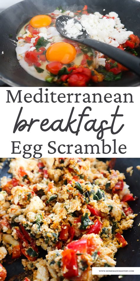 Breakfast Egg Scramble, Medditeranean Diet, Mediterranean Diet Recipes Breakfast, Mediterranean Diet Breakfast, Mediterranean Diet Food List, Breakfast Scramble, Mediterranean Recipes Healthy, Egg Scramble, Mediterranean Breakfast