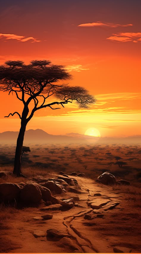 Africa Wallpaper Aesthetic, African Landscape Tattoo, Africa Landscape Drawing, Africa Scenery, African Scenery Landscapes, Africa Wallpaper, Safari Landscape Photography, Jungle Sunset, African Scenery