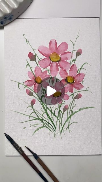 Rashmi Thodkar on Instagram: "Happy weekend , everyone 💕 sharing a really simple floral composition today . These seven petal flowers are easy to practice and paint for beginners just as single flowers or as a bunch like I have done here 💕 Happy Painting 💕  #watercolorpainting #floralpainting" Cute Simple Paintings Ideas Flowers, Composition In Painting, Watercolour Painting Flowers Easy, Easy Water Colour Drawing For Beginners, Watercolor Flower Art For Beginners, Easy Composition Painting, Water Colour Flower Paintings, Easy Watercolor Flowers For Beginners, Water Colours Painting For Beginners