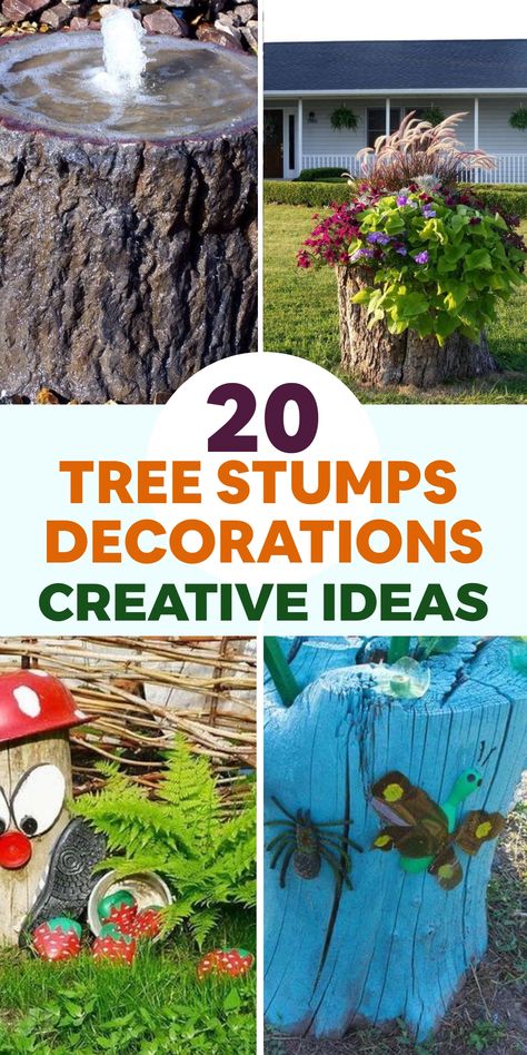 Turn those ordinary tree stumps into beautiful garden art pieces effortlessly! Begin by tidying up the stump and eliminating any loose bark or debris. Utilize a chainsaw or a stump grinder to even out the surface and form a sleek foundation. Let your imagination run wild! Delve into crafting intricate designs like animals or patterns on the stump. Additionally, transform it into a planter by creating a hollow area and filling it with soil and blossoms. What To Do With Tree Logs, Tree Stump Ideas Outdoor, Tree Stump Art, Growing Chia Seeds, Get Rid Of Groundhogs, Stump Art, Tree Stump Decor, Diy Fairy Door, Tree Stump Planter