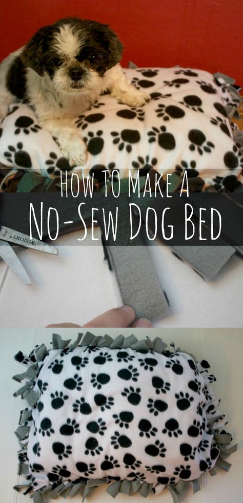 How to Make a Fleece no-sew dog bed. Step by Step Instructions on how to make a cute fluffy bed for your dog or cat. So easy even kids can do it. Sew Dog Bed, Diy Dog Blankets, Dog Tricks Easy, Fleece Pet Bed, Diy Dog Sweater, Fluffy Bed, Fleece Dog Bed, Diy Dog Toys, Dog Clothes Diy