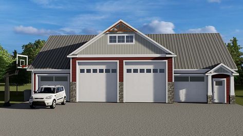 Bungalow, Country, Craftsman 3 Car Garage Plan 51853 Elevation Craftsman Style Garage, Three Car Garage Plans, 3 Car Garage Plans, Pool House Shed, Garage Apartment Plan, Apartment Plan, Barn Apartment, Cabin Retreat, Garage Apartment Plans