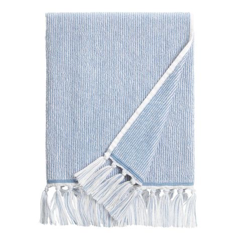 Azure Blue And White Marled Bath Towel - World Market Blue Bathroom Towels, College Bathroom, Decorative Bath Towels, Towels Bathroom, Soft Bath Towels, Towel Crafts, White Bath, Cost Plus World Market, End It