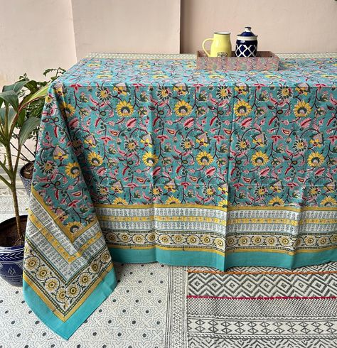 Indian Block Print Tablecloth ,Floral Cotton Table Cover, Rectangle Dining Table Decor, Bohemian Indian Tablecloth,Kitchen Housewarming Gift by JAIPURIRAJAIHUB on Etsy Rectangle Dining Table Decor, Indian Table, Nice Background, Floral Block Print, Rectangle Dining Table, Indian Block Print, Handmade Beauty Products, Border Pattern, Handmade Table