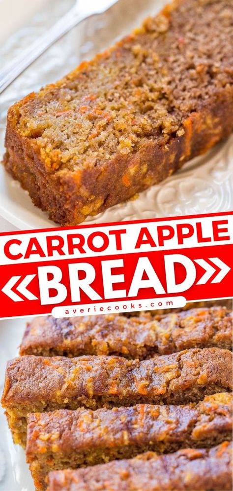 This easy breakfast idea is sure to be a hit! Not only is this quick bread recipe soft, tender, and moist, but it also tastes like a carrot cake infused with apples. So delicious! Bake up a loaf to enjoy with your family! Breakfast Casserole Healthy, Carrot Recipes Dessert, Carrot Bread Recipe, Casserole Healthy, Apple Bread Recipe, Carrot Bread, Apple Bread, Healthy Bread, Recipes Sweet