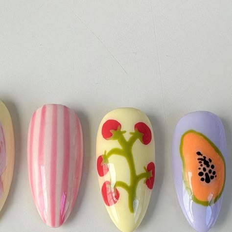 Stamp Nail Designs, Nails Art Aesthetic, Love Heart Nails, Hand Painted Nails, Nail Piercing, Hand Painted Nail Art, Color For Nails, Water Color Nails, Painted Nail Art