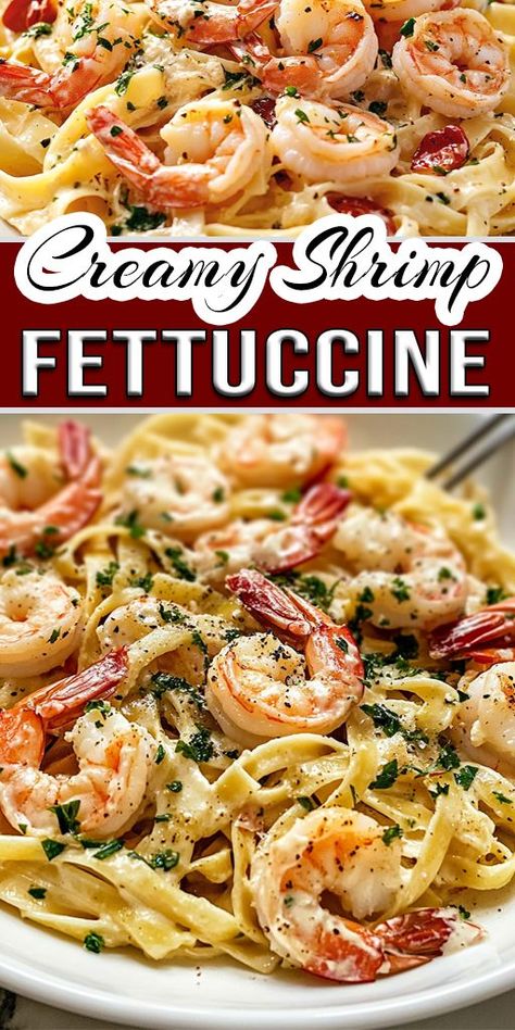 Indulge in this Creamy Shrimp Fettuccine recipe that’s sure to become your go-to dinner option! 🍤✨ With luscious shrimp tossed in a rich, velvety sauce and served over perfectly cooked fettuccine, this dish is a delightful blend of flavors that will impress your family and friends. 👉 Try this recipe tonight and treat yourself to a gourmet experience at home! #ShrimpFettuccine #CreamyPasta #PastaRecipes #SeafoodLovers #EasyDinner #QuickRecipe Shrimp And Fettuccine Recipes, Fettuccine With Shrimp, Shrimp Dejonghe Recipe, Shrimp Fettucini, Seafood Fettuccine, Shrimp Fettuccine Recipes, Crab And Shrimp Recipe, Fettuccine Recipe, Frozen Cooked Shrimp