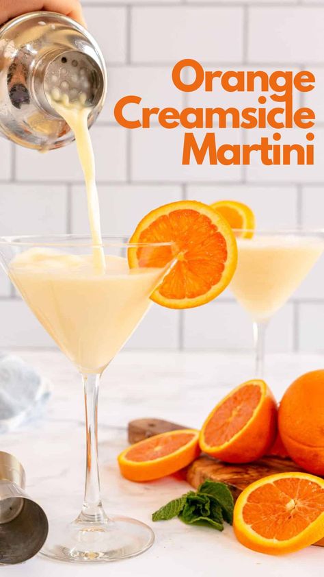 The Orange Creamsicle Martini recipe is a delightful, adult spin on the classic Orange Julius. It's an easy-to-make cocktail combining orange juice, half-and-half, and whipped cream flavored vodka, creating a creamy, dreamy, and fruity drink. # OrangeCreamsicleMartini Creamsicle Vodka Drink, Cream Cycle Drink Orange Creamsicle, Orange Creamsicle Vodka Drink Recipe, Orange Whip Drink, Orange Julius Cocktail Recipe, Orange Julius Alcohol Drink, Orangesicle Alcoholic Drink, Vodka Creamsicle Drink, Alcoholic Orange Creamsicle Drink