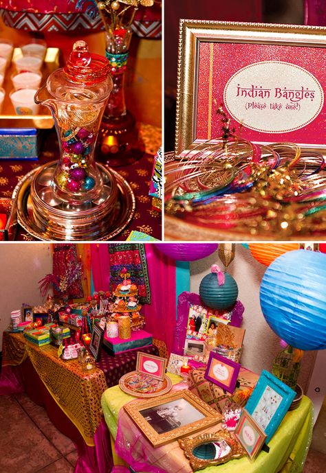 bollywood birthday indian bangles station and decorations Bollywood Birthday Party, Elephant Mehndi, Traditional Indian Dresses, Bollywood Birthday, Indian Party Themes, Indian Birthday Parties, Arabian Party, Bollywood Theme Party, India Party