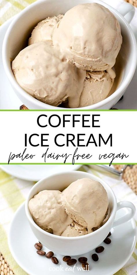 An easy dairy-free ice cream recipe with that classic coffee flavor. With just 5 ingredients this dairy-free coffee ice cream is vegan, paleo, gluten-free, and refined sugar-free. Healthy Coffee Ice Cream, Dairy Free Coffee Ice Cream, Vegan Coffee Ice Cream, Non Dairy Ice Cream, Coffee Ice Cream Recipe, Ice Cream Vegan, Paleo Ice Cream, Dairy Free Coffee, Healthy Ice Cream Recipes