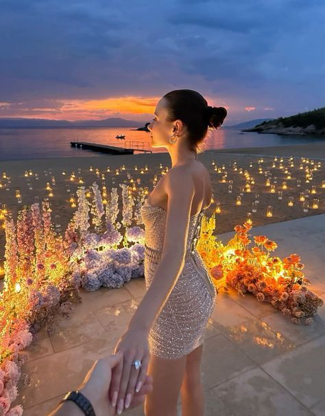 Proposal Dress, Proposal Romantic, Cute Proposal Ideas, Candles Flowers, Beach Proposal, Proposal Photos, Cinderella Wedding, Romantic Proposal, Classy Couple