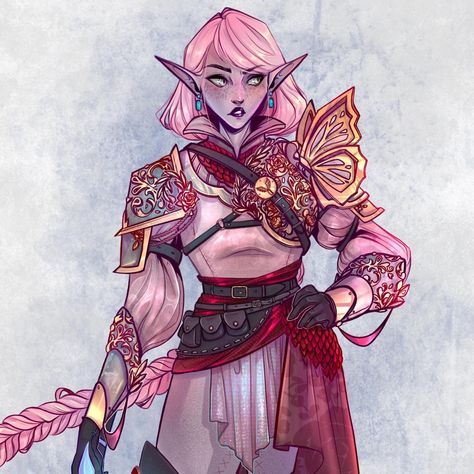 For the always sweet @raichubunny !🥰 I worked so feverishly on this gal I feel like she is now my child haha 🥹 I love all the pink… | Instagram Dragon And Fairy Art, Pink Hair Tiefling, Pink Elf Dnd, Dnd Character Ideas Art, Pink Tiefling Female, Cute Dnd Character, Pink Tiefling, Dnd Commission, Dnd Rogue