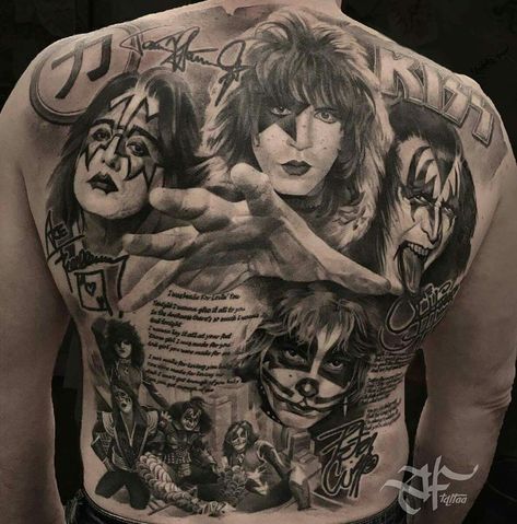 Tatto Kiss Cakes, Rock N Roll Tattoo, Musician Tattoo, Portrait Tattoo Sleeve, Kiss Tattoo, Banda Kiss, Kiss Tattoos, Eric Singer, Tattoo Time