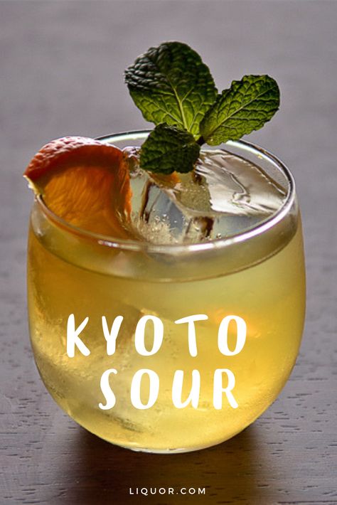 The Kyoto Sour is a spicy yet sweet modern classic cocktail that's a perfect for happy hour. This sake cocktail is a great way to end the night with.' data-pin-url= Nigori Sake Cocktail, Japanese Alcohol Drinks, Japanese Whiskey Cocktail, Japanese Cocktails Recipes, Asian Cocktails Recipes, Korean Cocktails, Sake Cocktail Recipes, Japan Cocktail, Sake Drinks