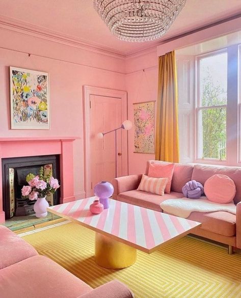 Get inspired for Valentine's Day with these charming room decor ideas. From heart pillows to retro-chic aesthetics and love-themed wall art, discover how to infuse romance into your space. Do you think this creator likes the color pink? Lugares Aesthetic, Houses Background, Pastel Apartment, Deco Room, Colourful Living Room Decor, Deco Studio, Dream Bath, Pastel House, Pink Sofa