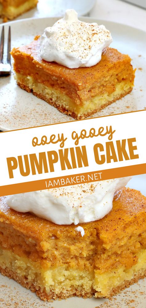 Ooey Gooey Pumpkin Cake, Gooey Pumpkin Butter Cake, Layered Pumpkin Cake, Gooey Pumpkin Cake, Pumpkin Butter Cake, Ooey Gooey Cake, Desserts Fall, Pumpkin Filling, Gooey Cake