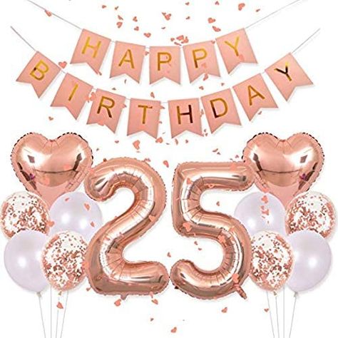 25th Bday Ideas, 25th Birthday Ideas For Her, 25 Balloons, 25 Birthday Decorations, Happy Birthday Kim, 25th Birthday Ideas, My 25th Birthday, Balloons Rose Gold, Adult Party Decorations