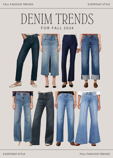 Trending Denim Jeans, Fashion Outfits 2024 Trends, Fall 24/25 Fashion Trends, Denim Trends Fall 23, Fall 2023 Denim Trends, Trends Fall 2024, 2024 Jeans Trend, Jeans 2024 Fall, Denim Shirt Outfit Fall 2024